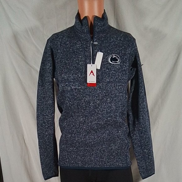 Men's Antigua Heathered Navy Penn State Fortune 1/2-Zip Pullover Sweater-Sz S - Picture 1 of 4
